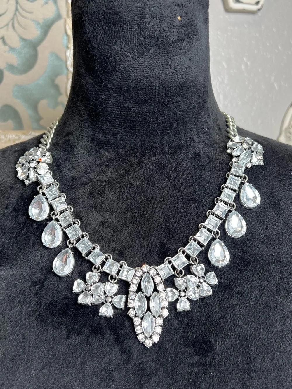 Silver Crystal Statement Necklace - Women Jewelry